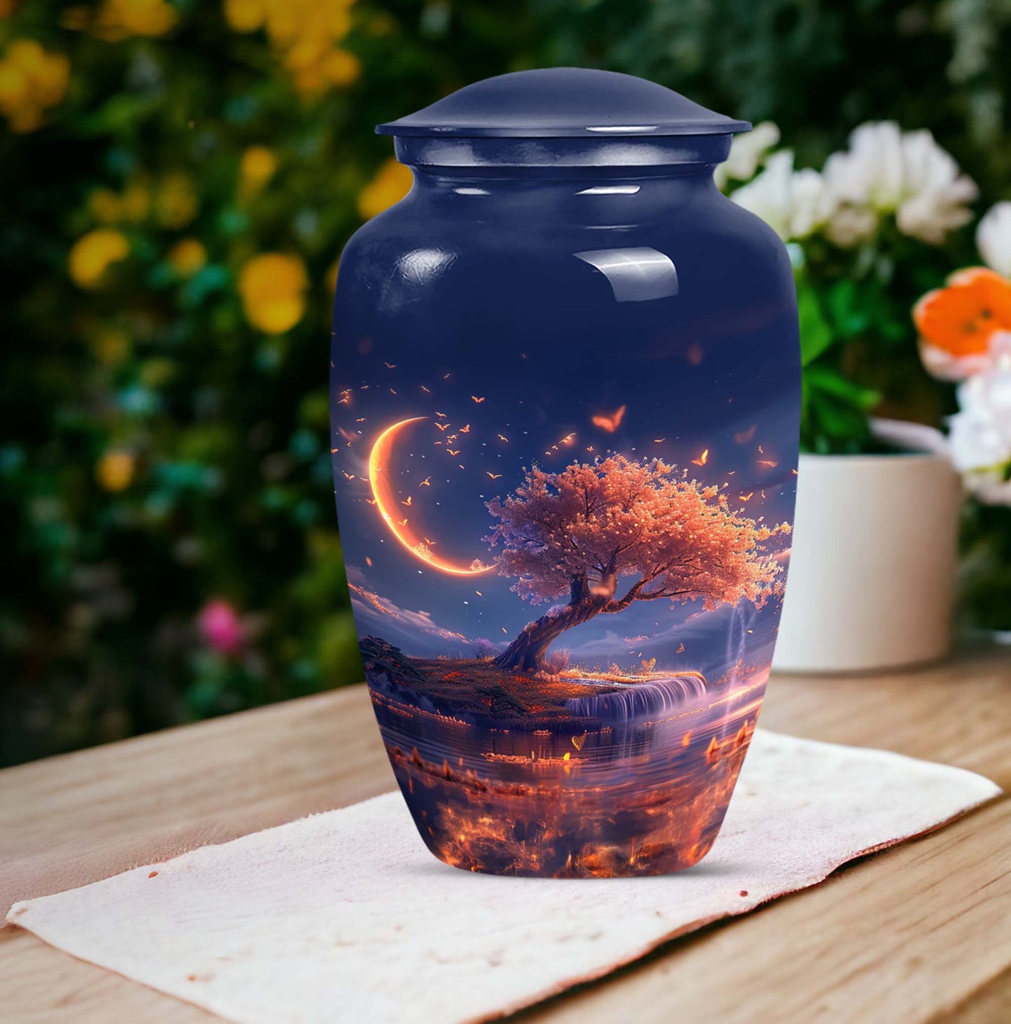 classic Lunar urn in aluminium for adult female ashes