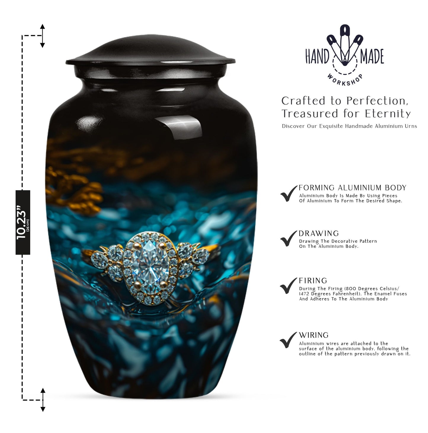 Classic 10 inch aluminium Ring Urn for adult ashes.