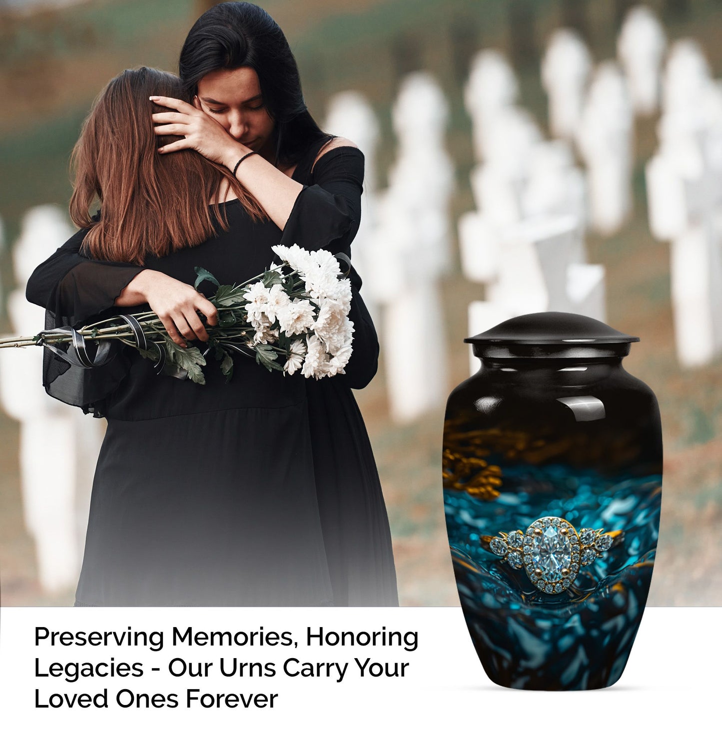 Classic 10 inch aluminium Ring Urn for adult ashes.