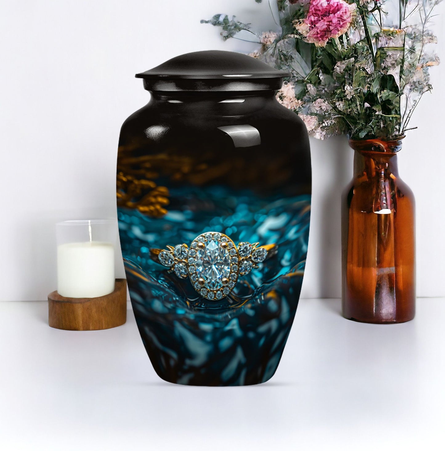 Classic 10 inch aluminium Ring Urn for adult ashes.