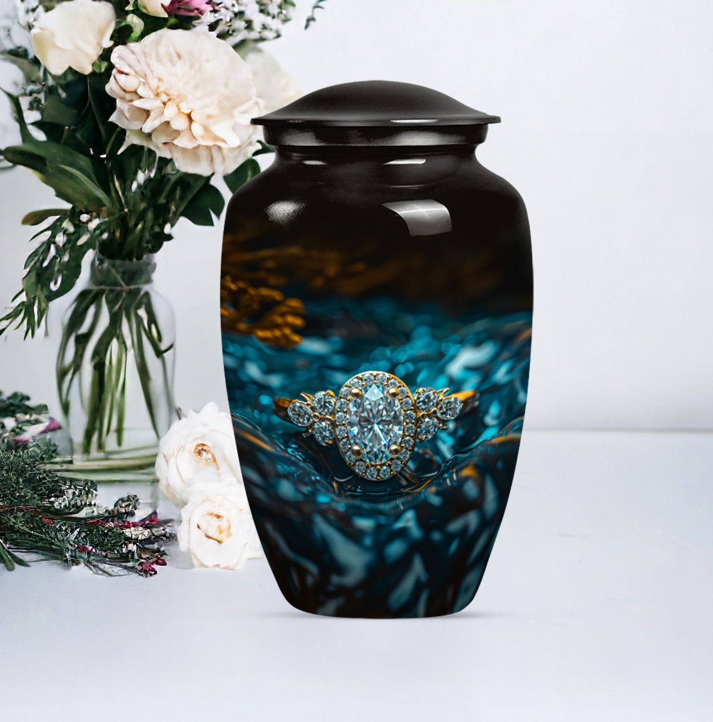 Classic 10 inch aluminium Ring Urn for adult ashes.
