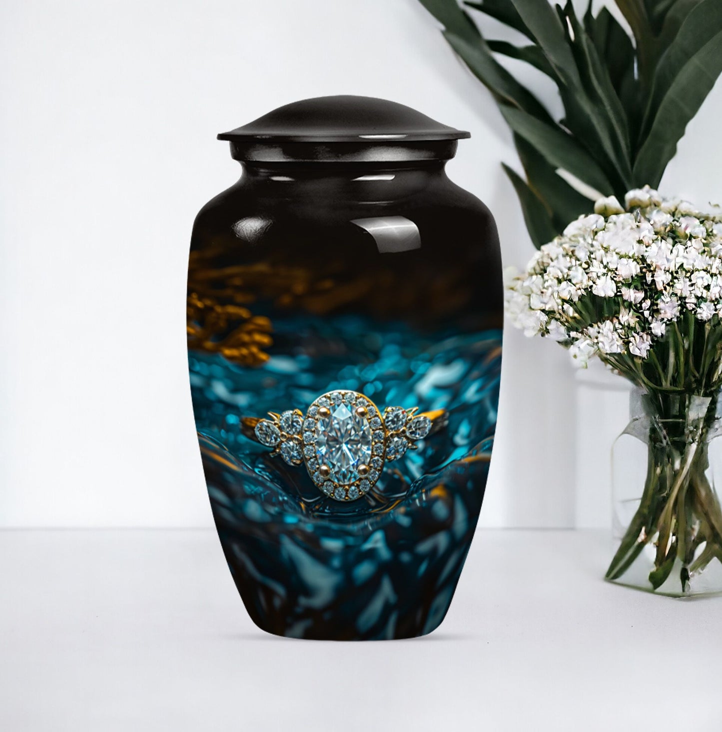 Classic 10 inch aluminium Ring Urn for adult ashes.
