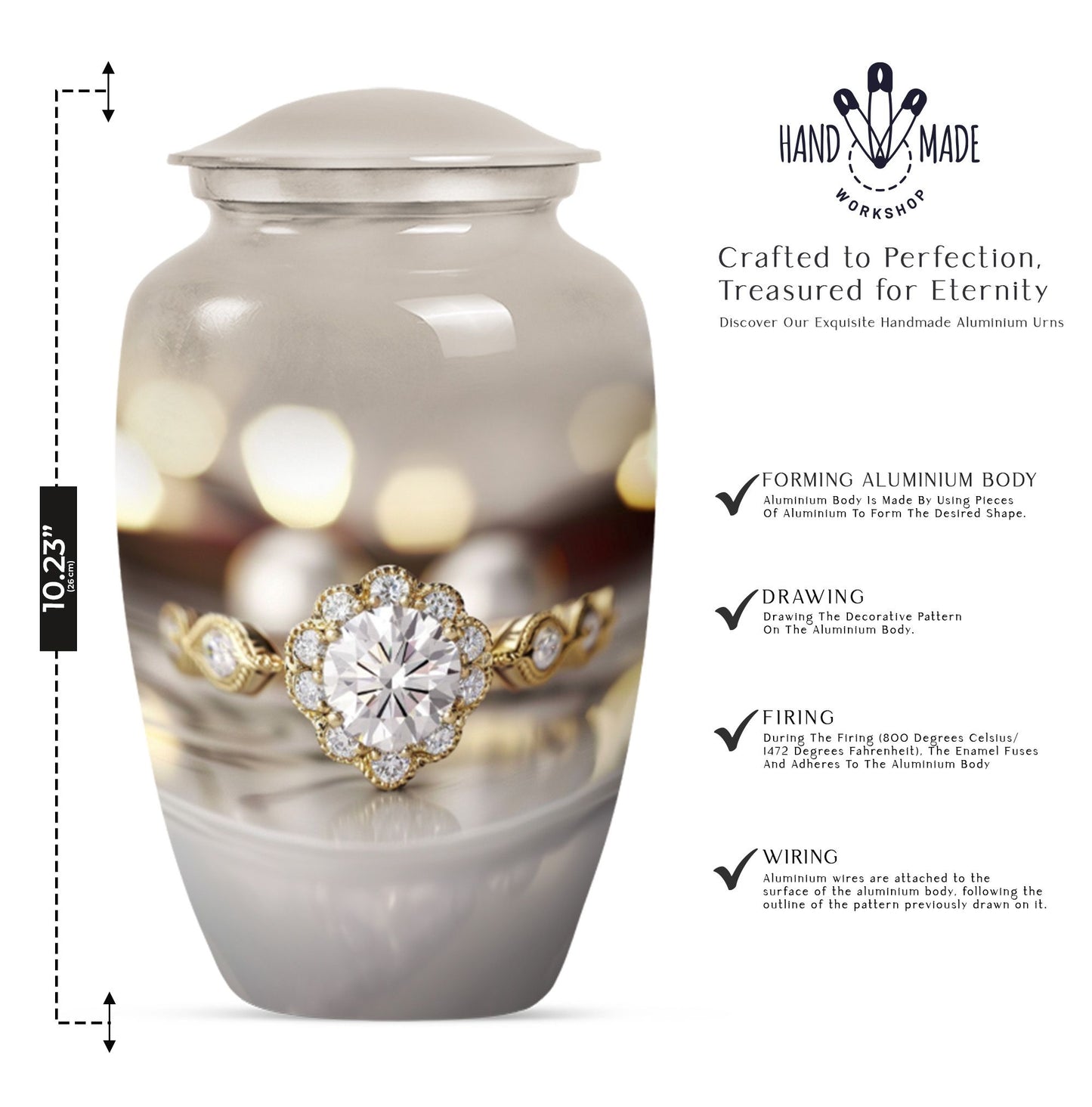 Classic 10-inch aluminium Ring Urn for adult ashes.