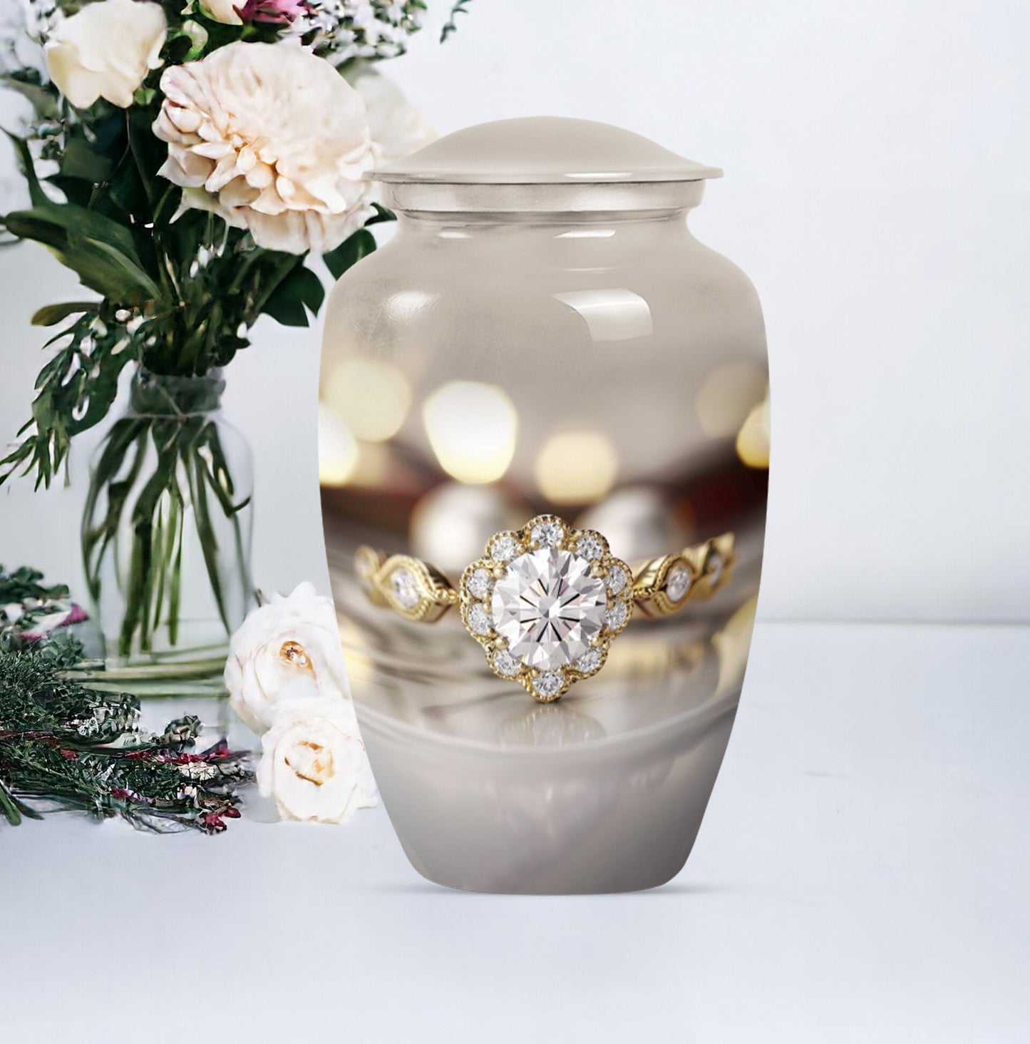 Classic 10-inch aluminium Ring Urn for adult ashes.