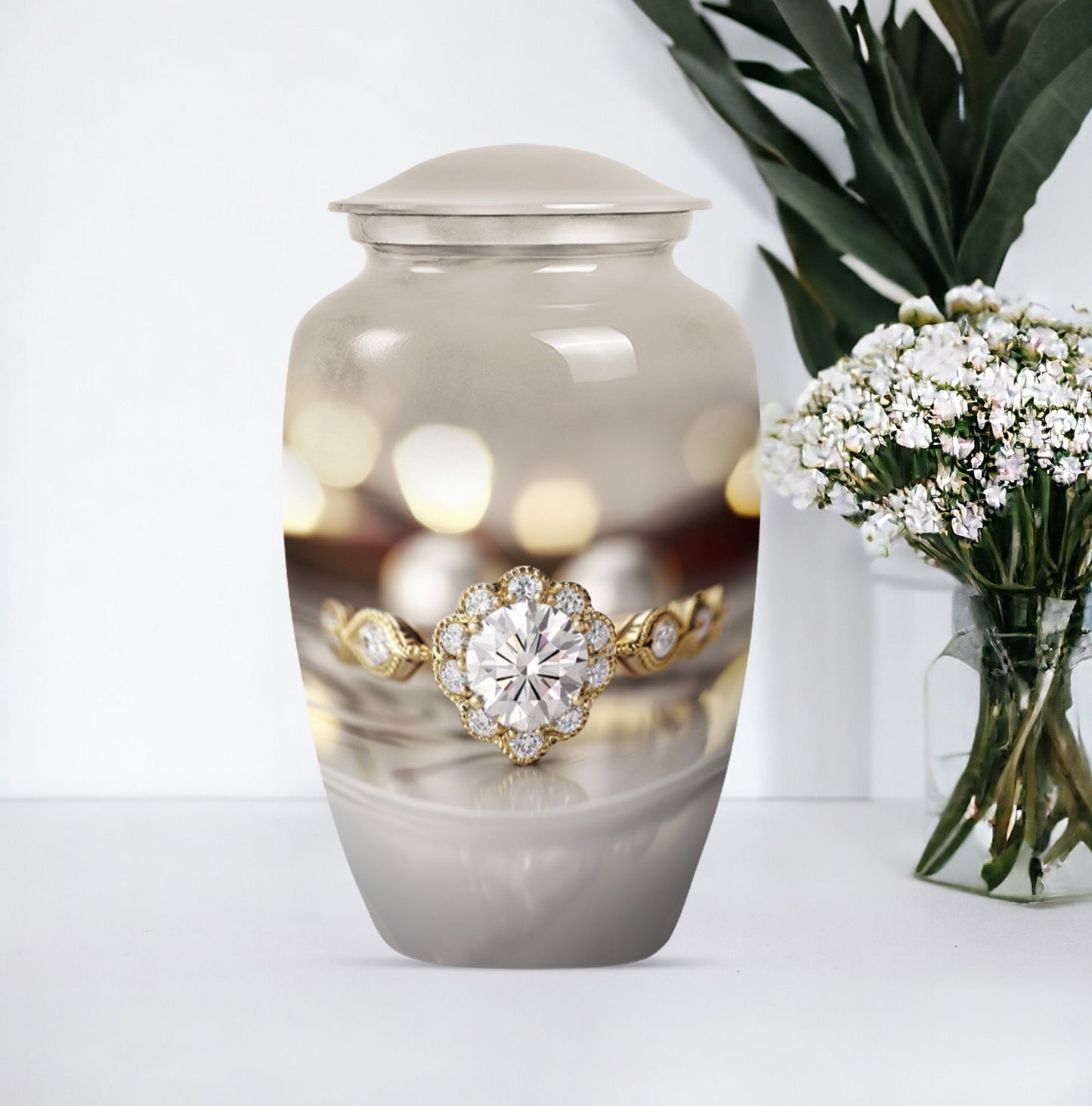 Classic 10-inch aluminium Ring Urn for adult ashes.