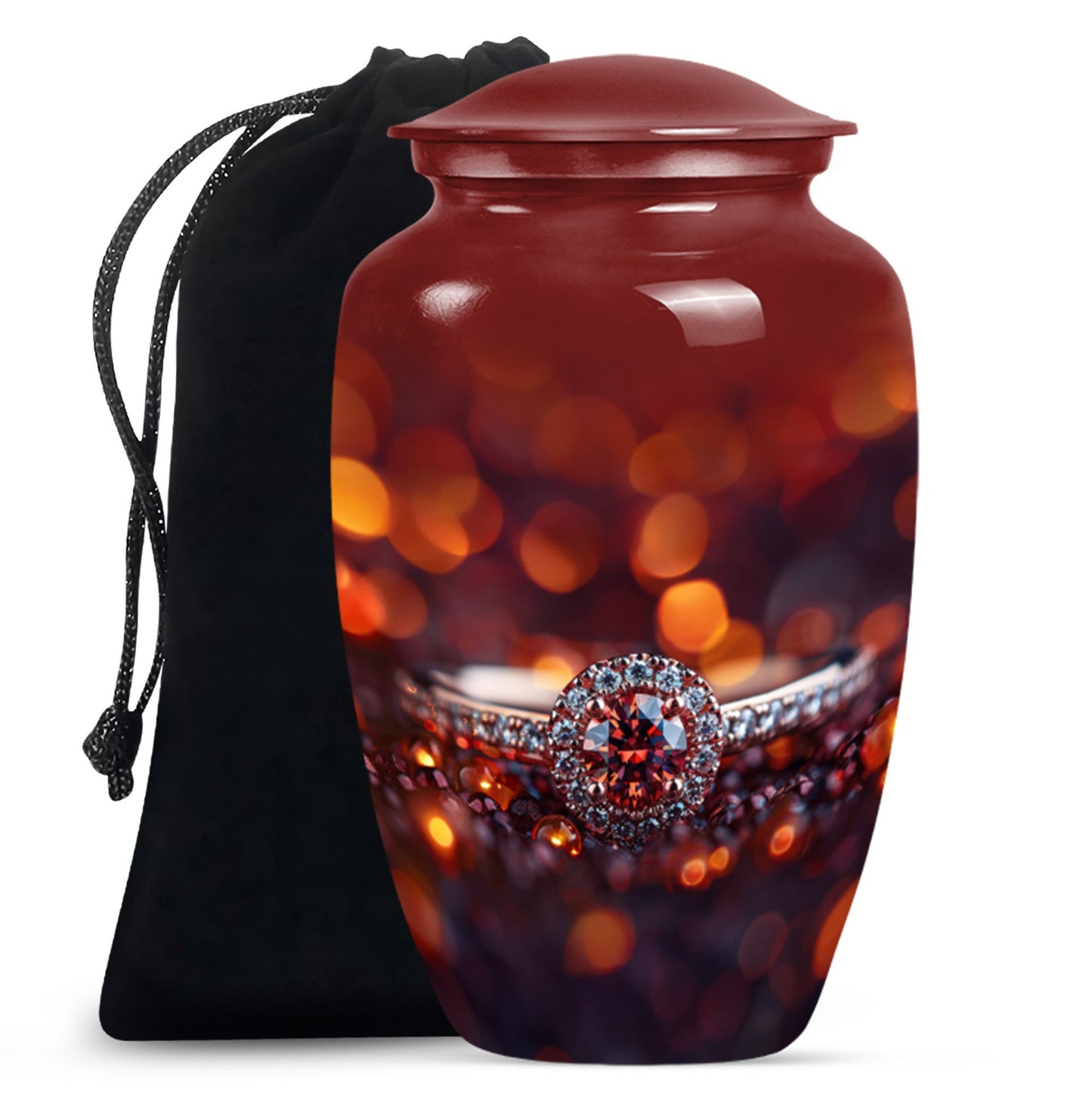 classic ring urn, funeral adult urn made of aluminium.