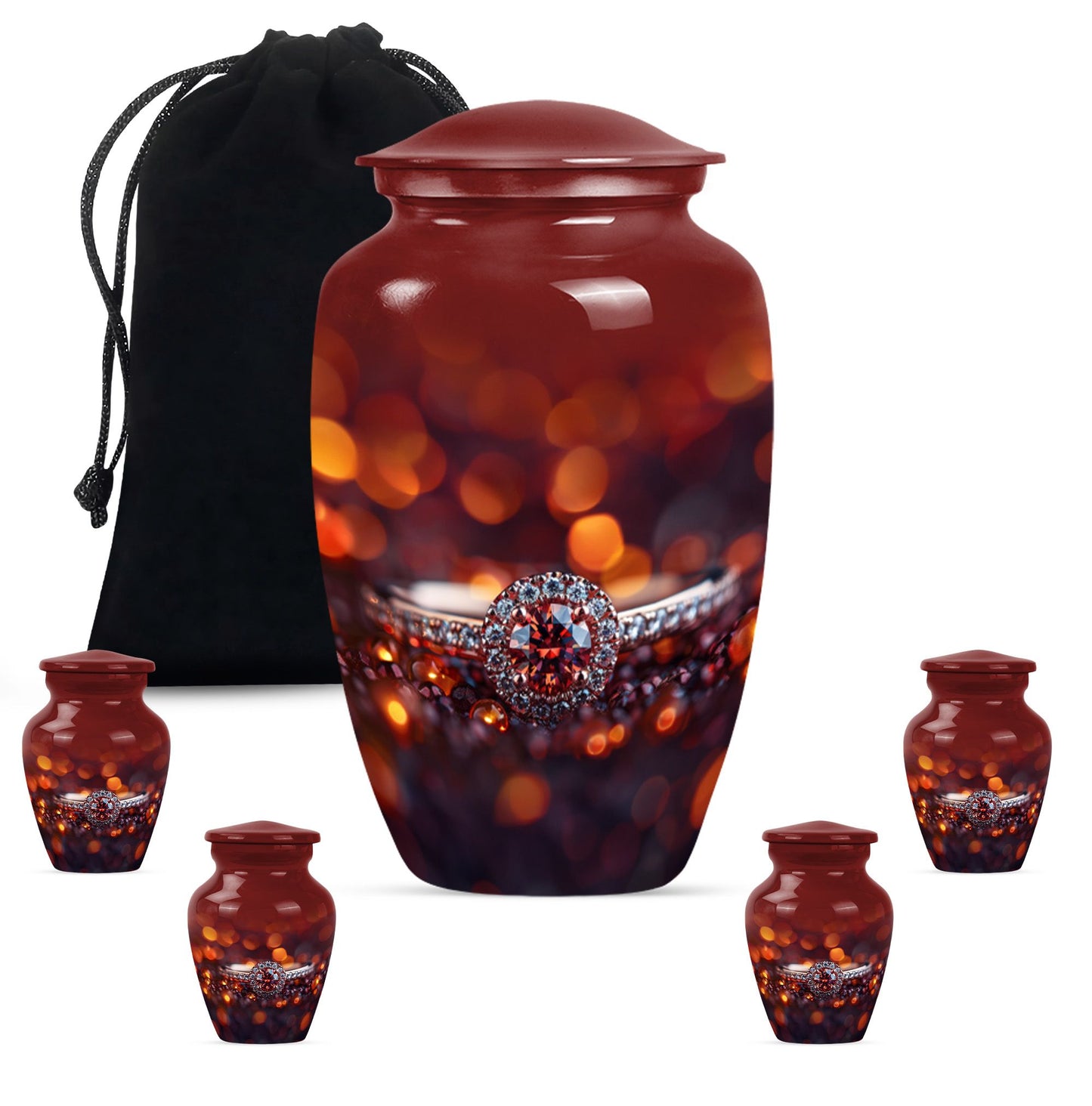classic ring urn, funeral adult urn made of aluminium.