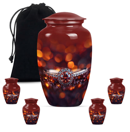 classic ring urn, funeral adult urn made of aluminium.