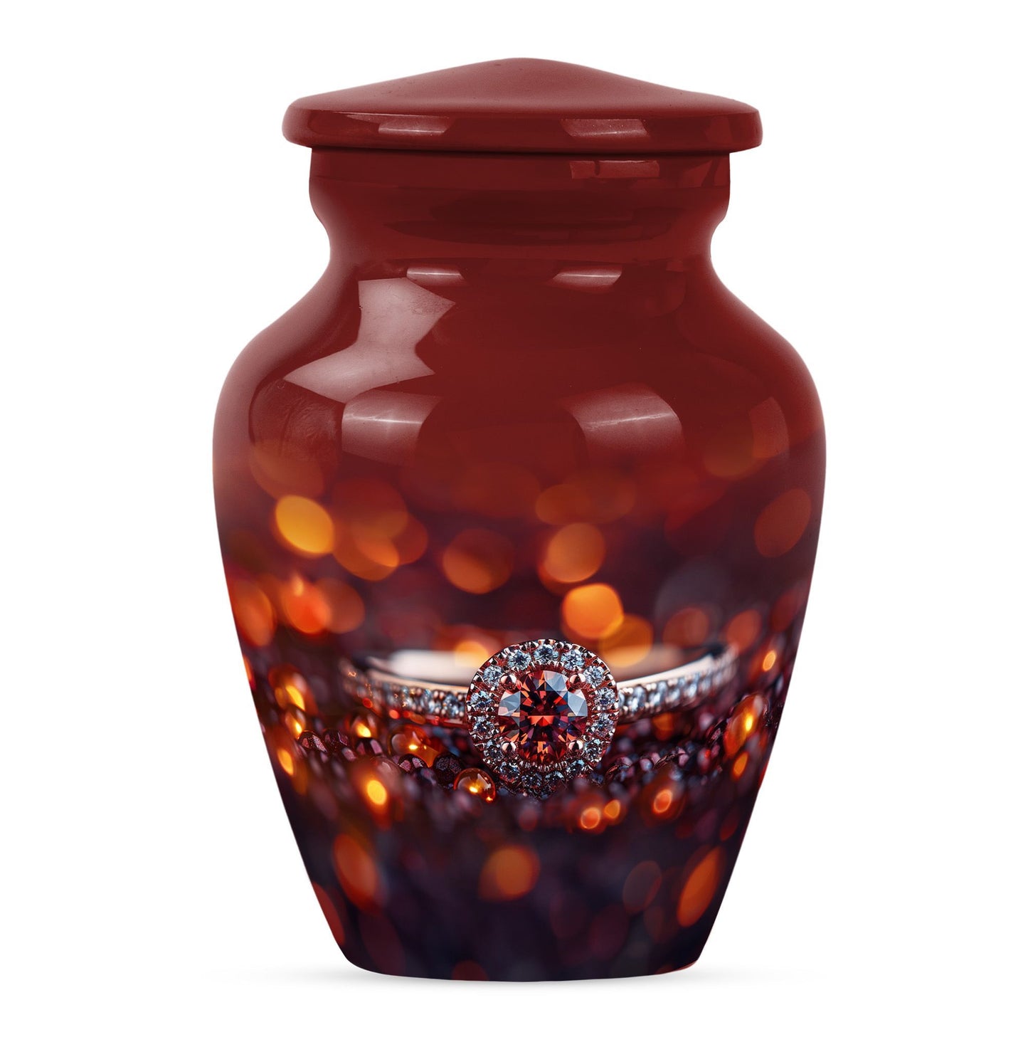 classic ring urn, funeral adult urn made of aluminium.