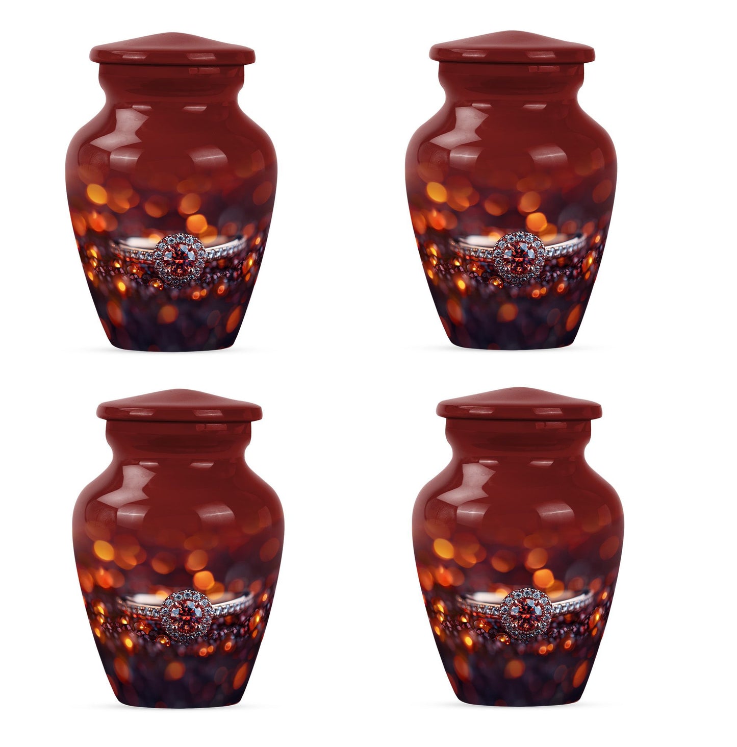 classic ring urn, funeral adult urn made of aluminium.