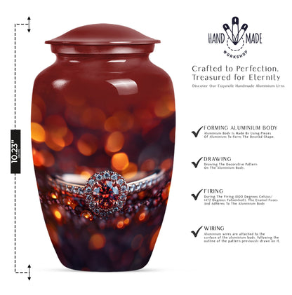 classic ring urn, funeral adult urn made of aluminium.