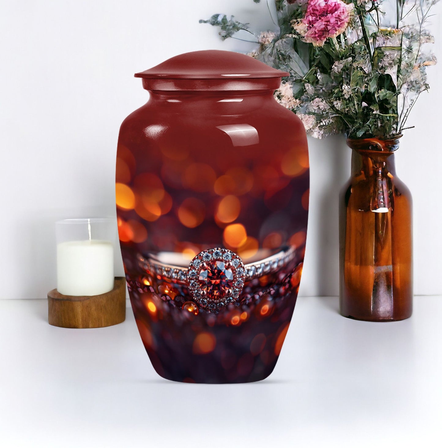 classic ring urn, funeral adult urn made of aluminium.