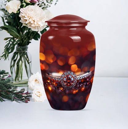 classic ring urn, funeral adult urn made of aluminium.