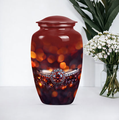 classic ring urn, funeral adult urn made of aluminium.