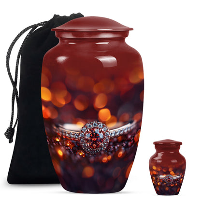 classic ring urn, funeral adult urn made of aluminium.