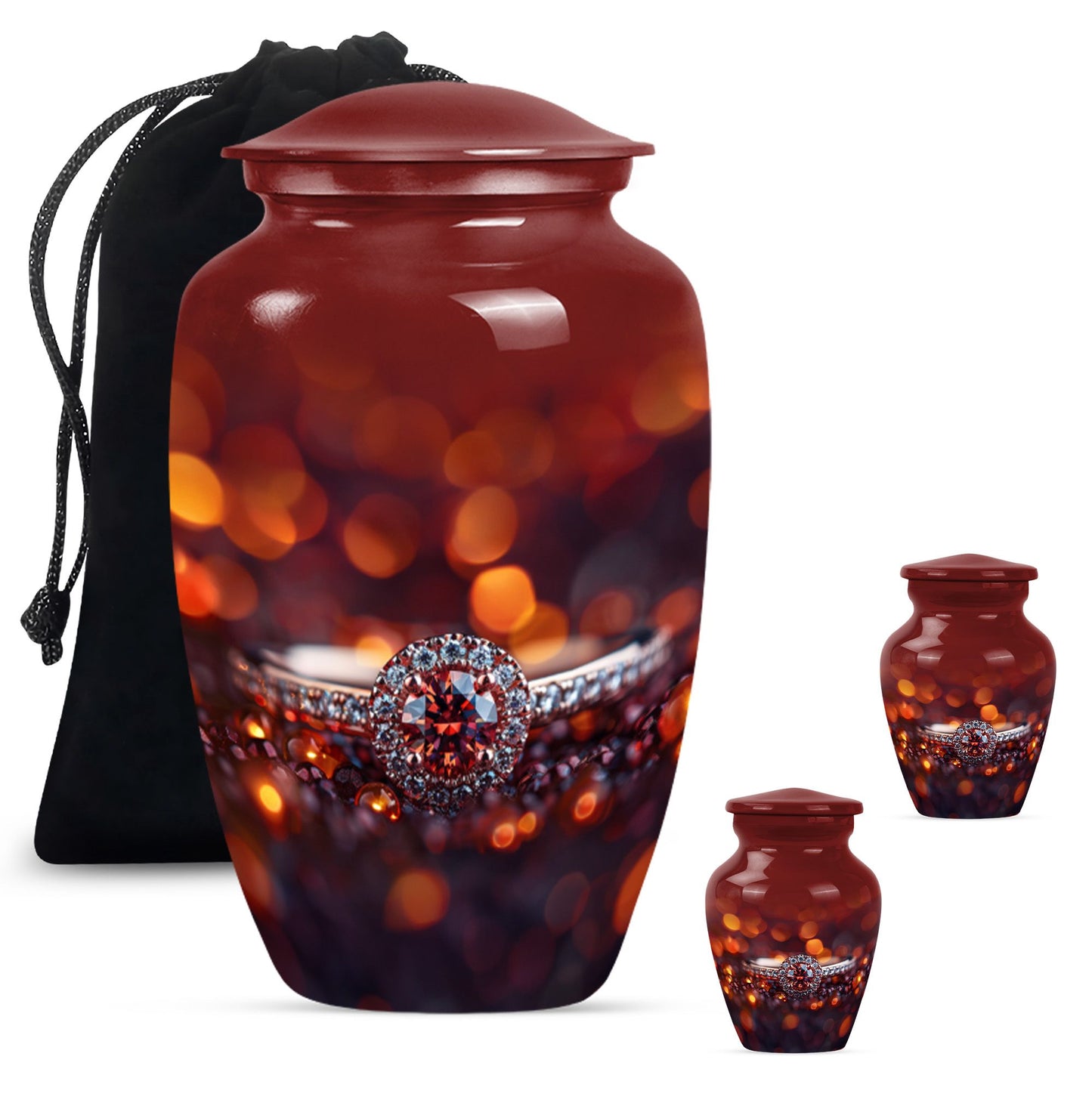 classic ring urn, funeral adult urn made of aluminium.