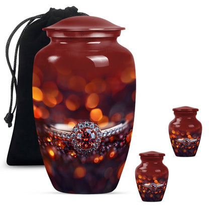 classic ring urn, funeral adult urn made of aluminium.
