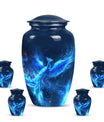 Phoenix design 10-inch aluminium funeral urn for female.
