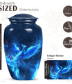 Phoenix design 10-inch aluminium funeral urn for female.