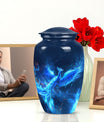 Phoenix design 10-inch aluminium funeral urn for female.