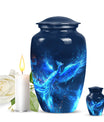 Phoenix design 10-inch aluminium funeral urn for female.