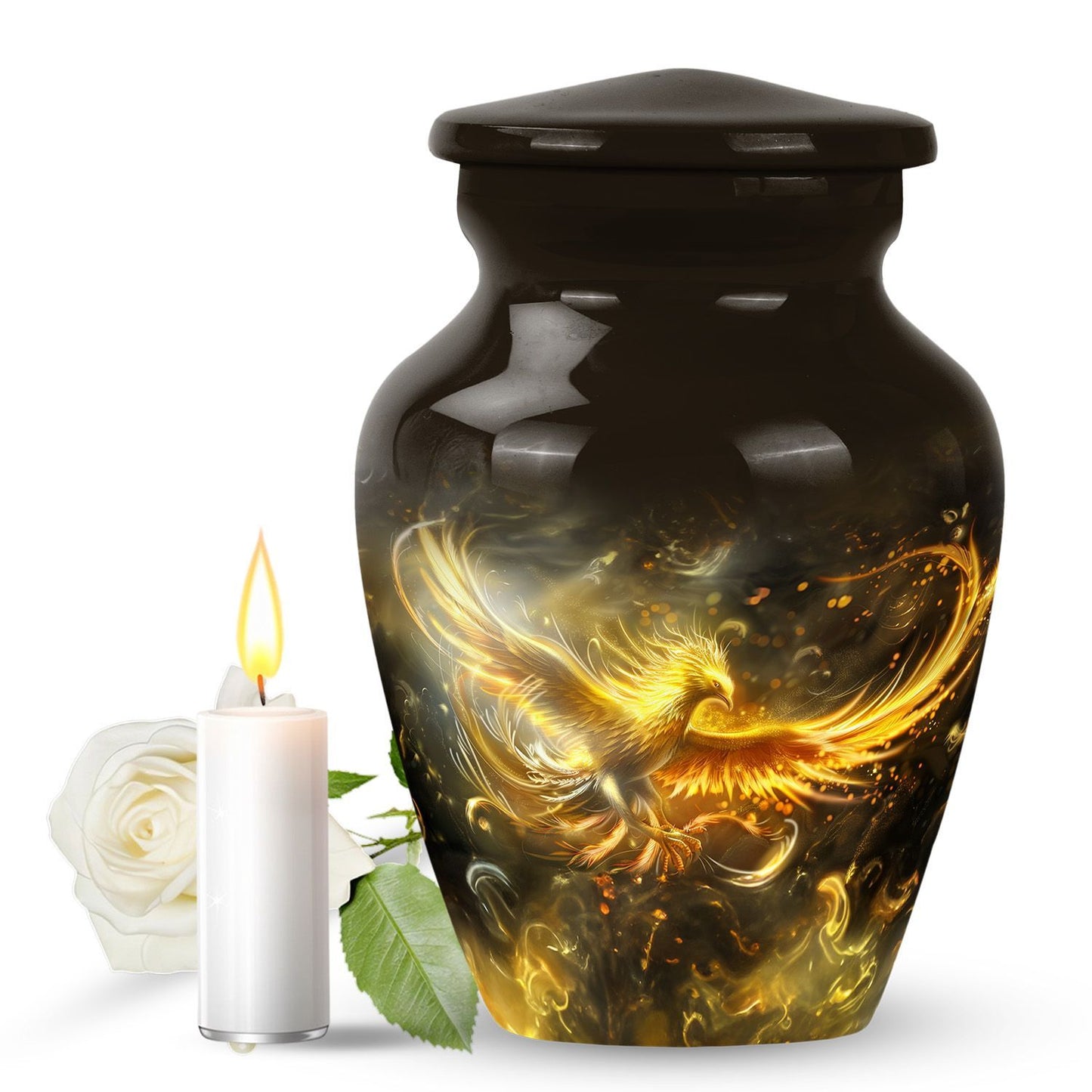 Classic 10 inch phoenix memorial urn for women ashes.