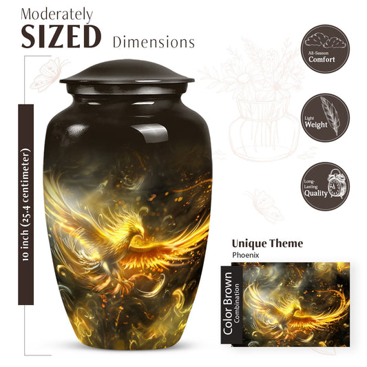 Classic 10 inch phoenix memorial urn for women ashes.
