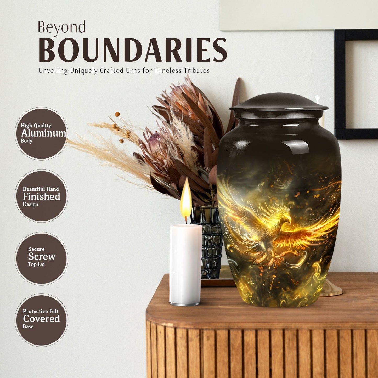 Classic 10 inch phoenix memorial urn for women ashes.