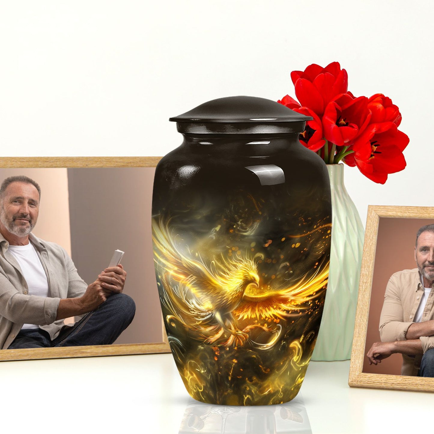 Classic 10 inch phoenix memorial urn for women ashes.