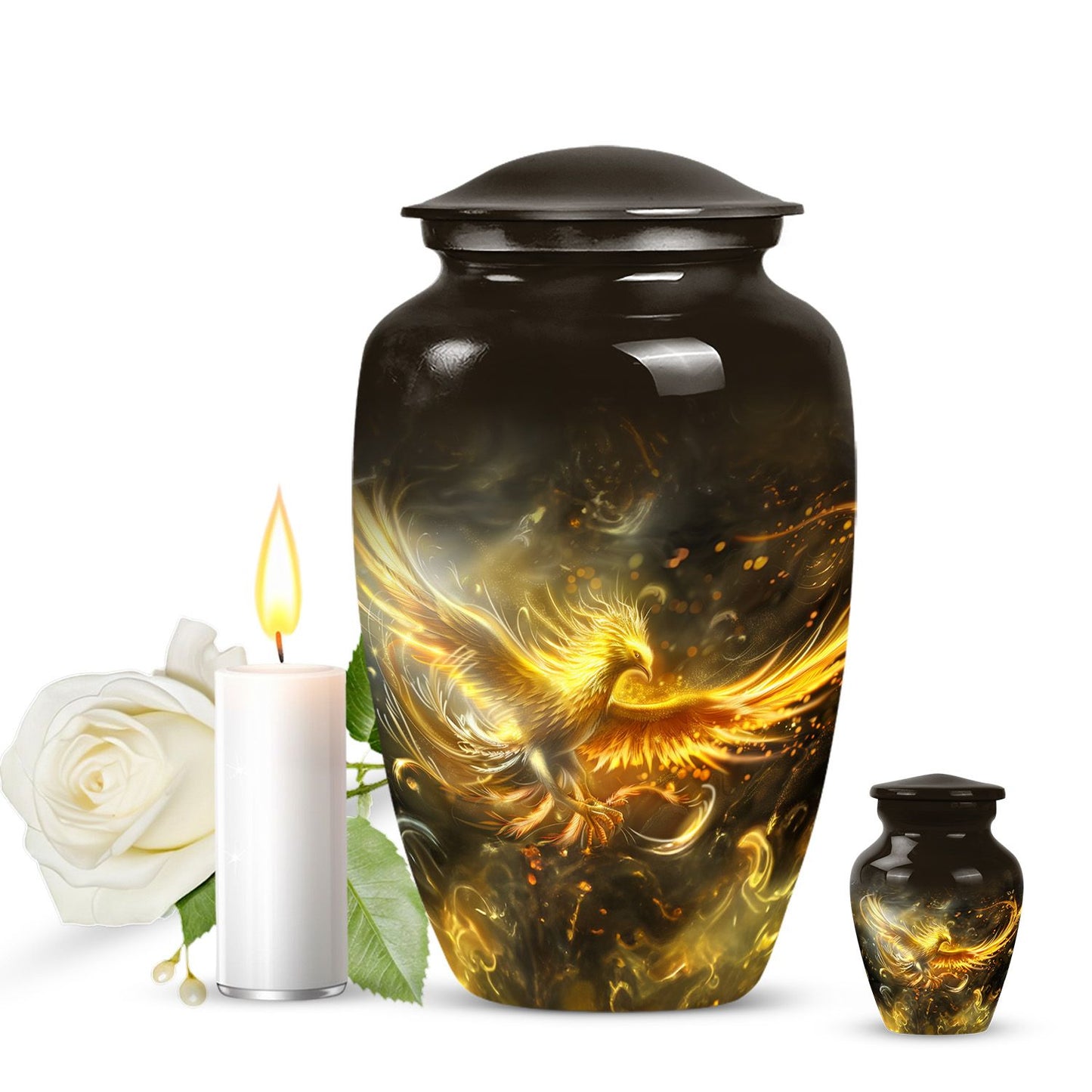Classic 10 inch phoenix memorial urn for women ashes.