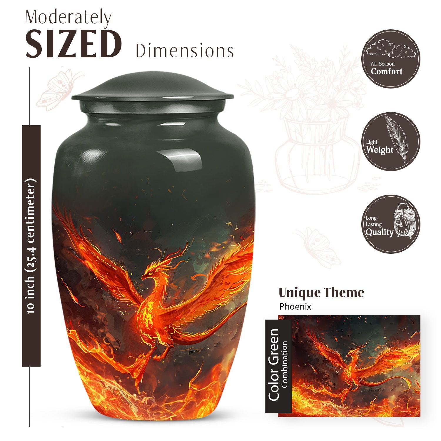 Classic 10-inch Phoenix urn for mom, customizable