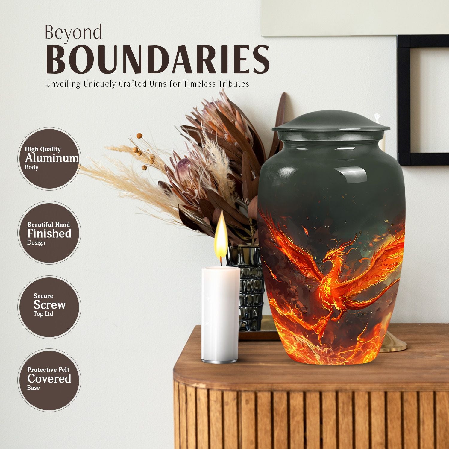 Classic 10-inch Phoenix urn for mom, customizable