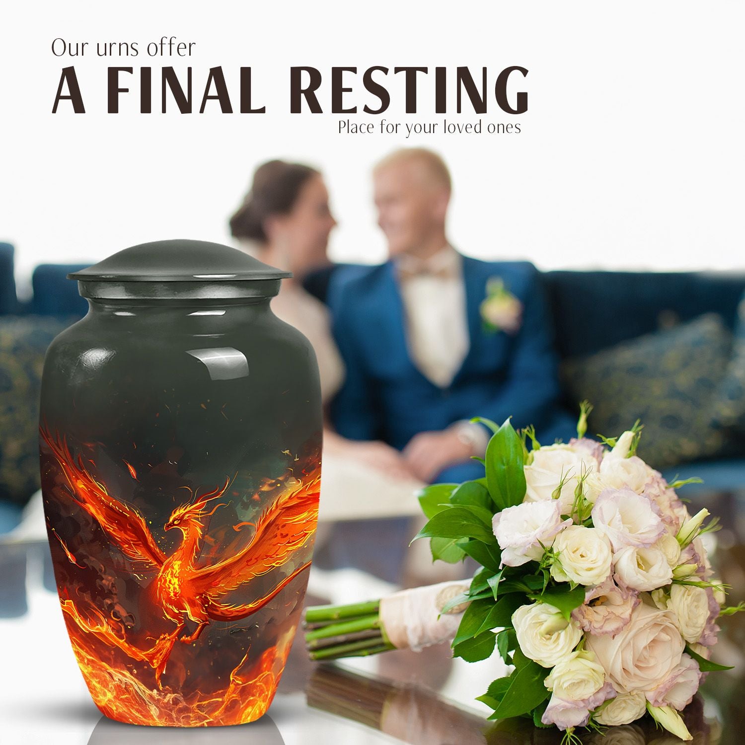Classic 10-inch Phoenix urn for mom, customizable