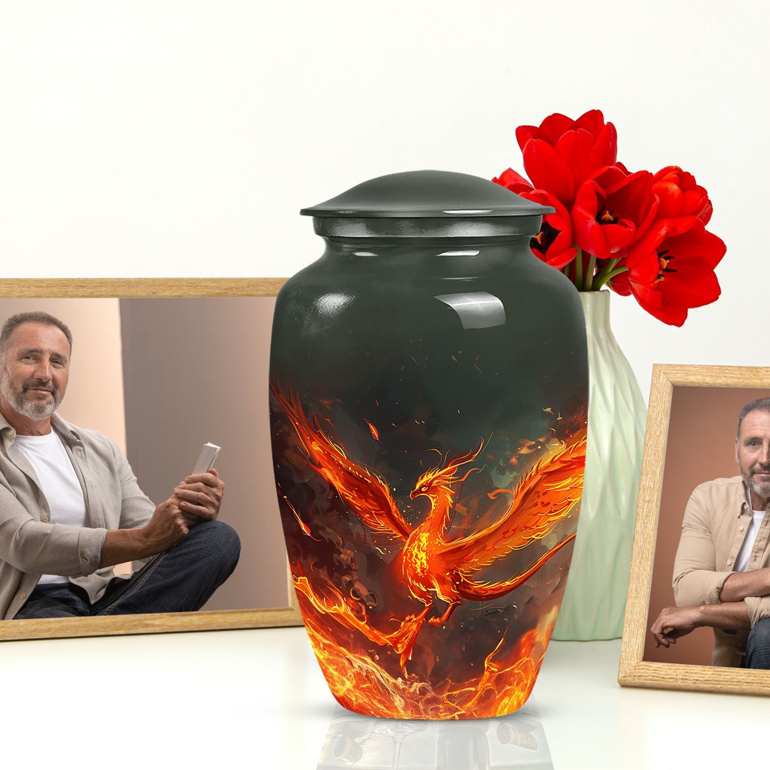 Classic 10-inch Phoenix urn for mom, customizable