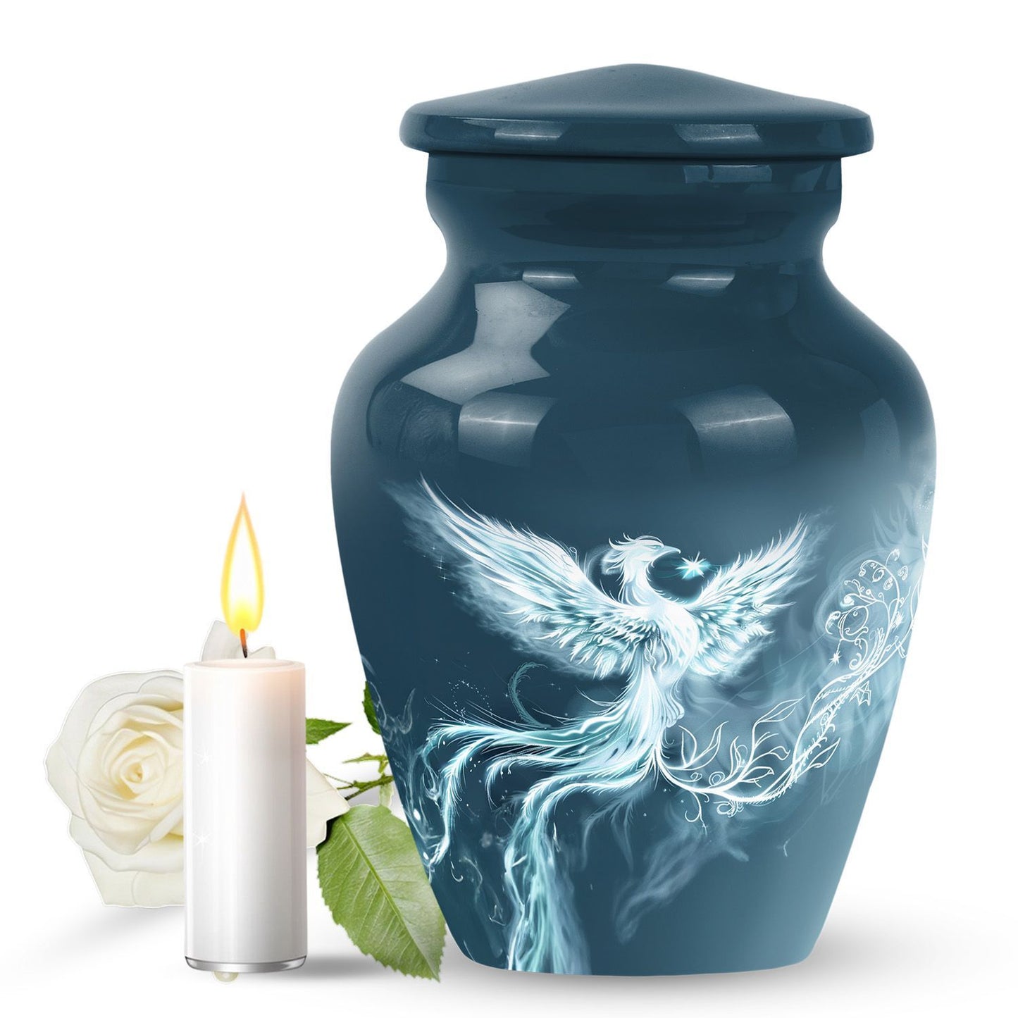 Classic Phoenix Urn, 10-inch memorial urn for ashes.
