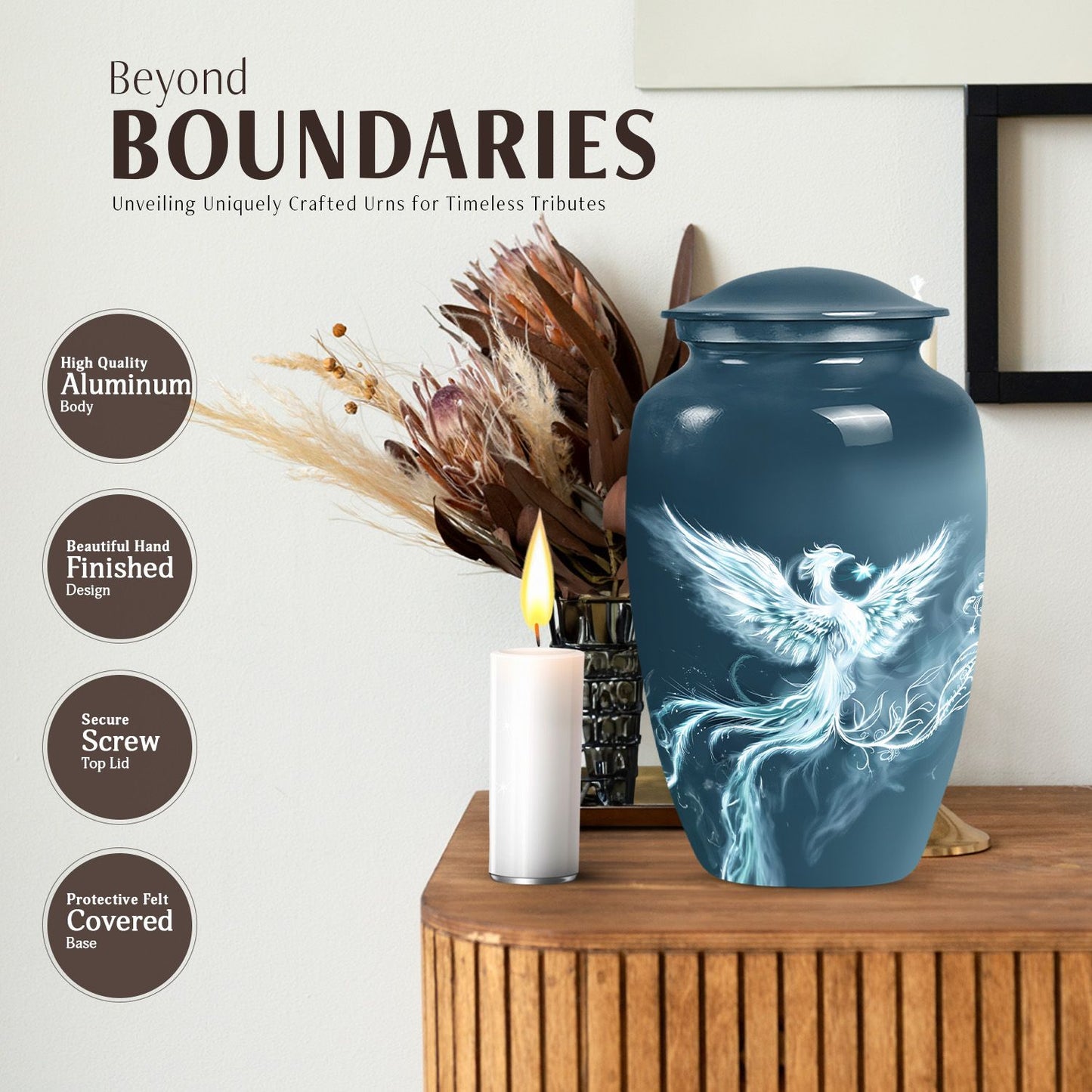 Classic Phoenix Urn, 10-inch memorial urn for ashes.