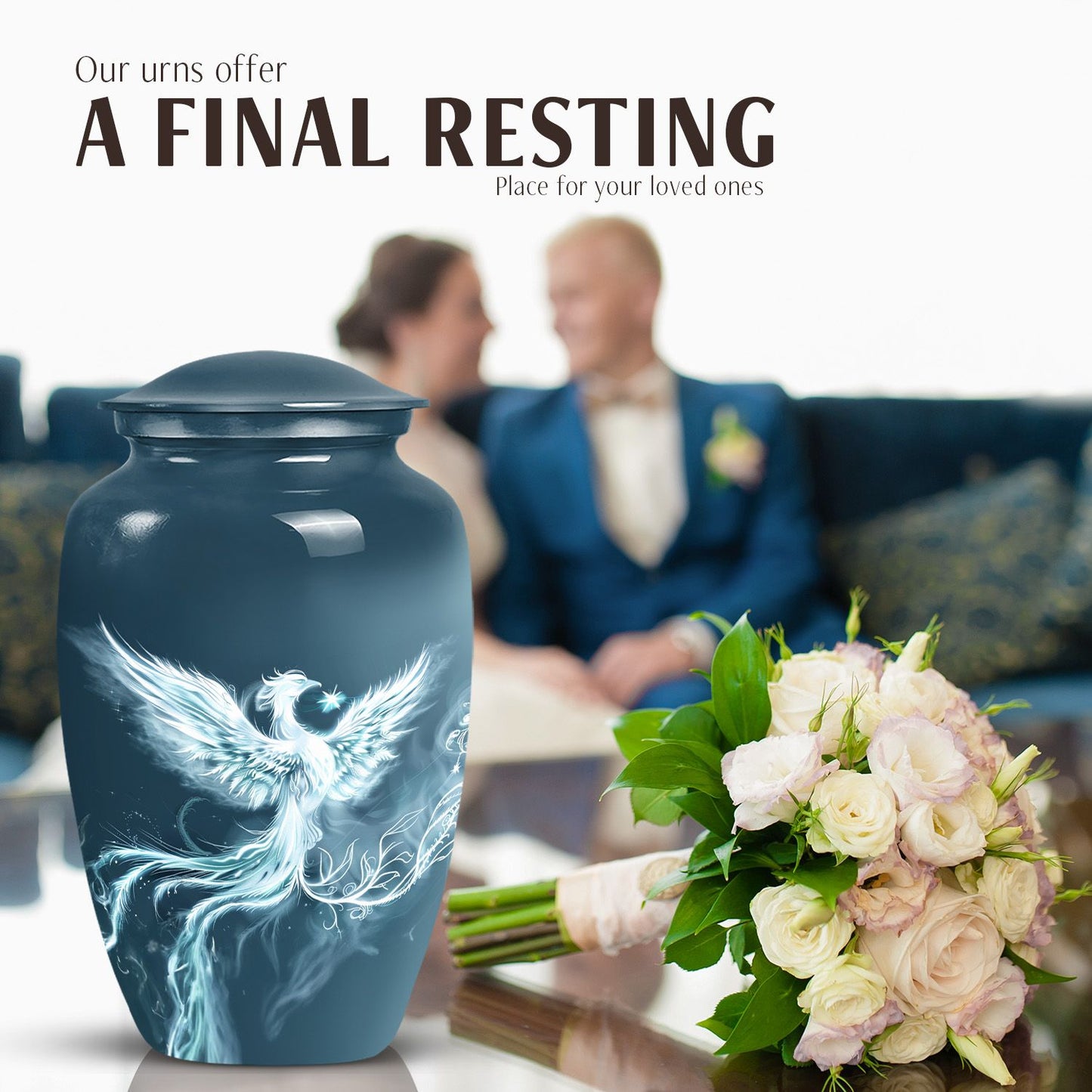Classic Phoenix Urn, 10-inch memorial urn for ashes.