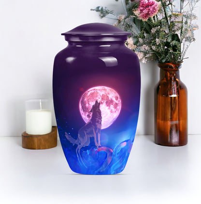 10-inch classic wolf urn, aluminium made.
