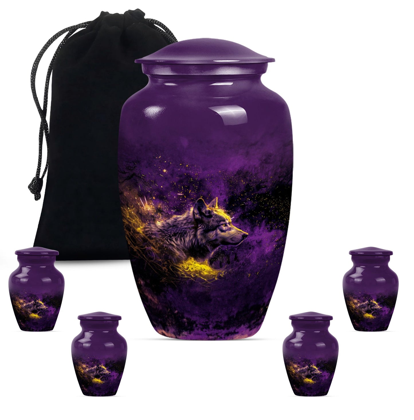 10-inch wolf urn, classic abstract large urn.