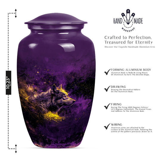 10-inch wolf urn, classic abstract large urn.