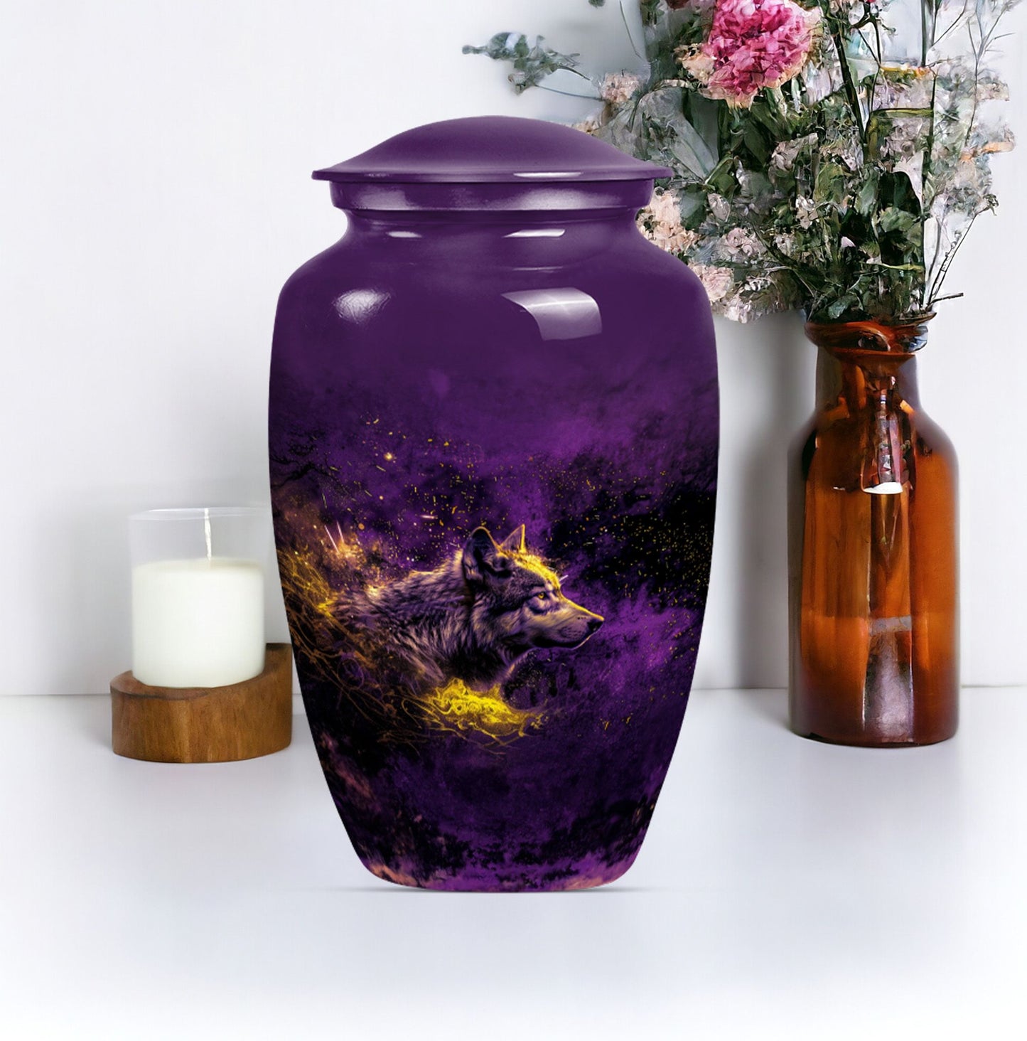 10-inch wolf urn, classic abstract large urn.