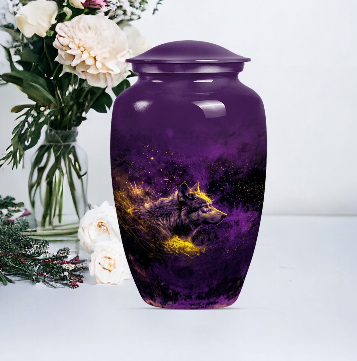 10-inch wolf urn, classic abstract large urn.