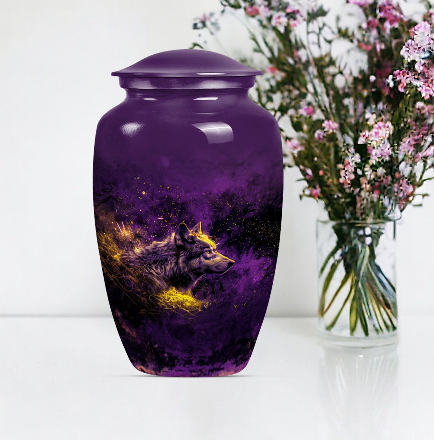 10-inch wolf urn, classic abstract large urn.