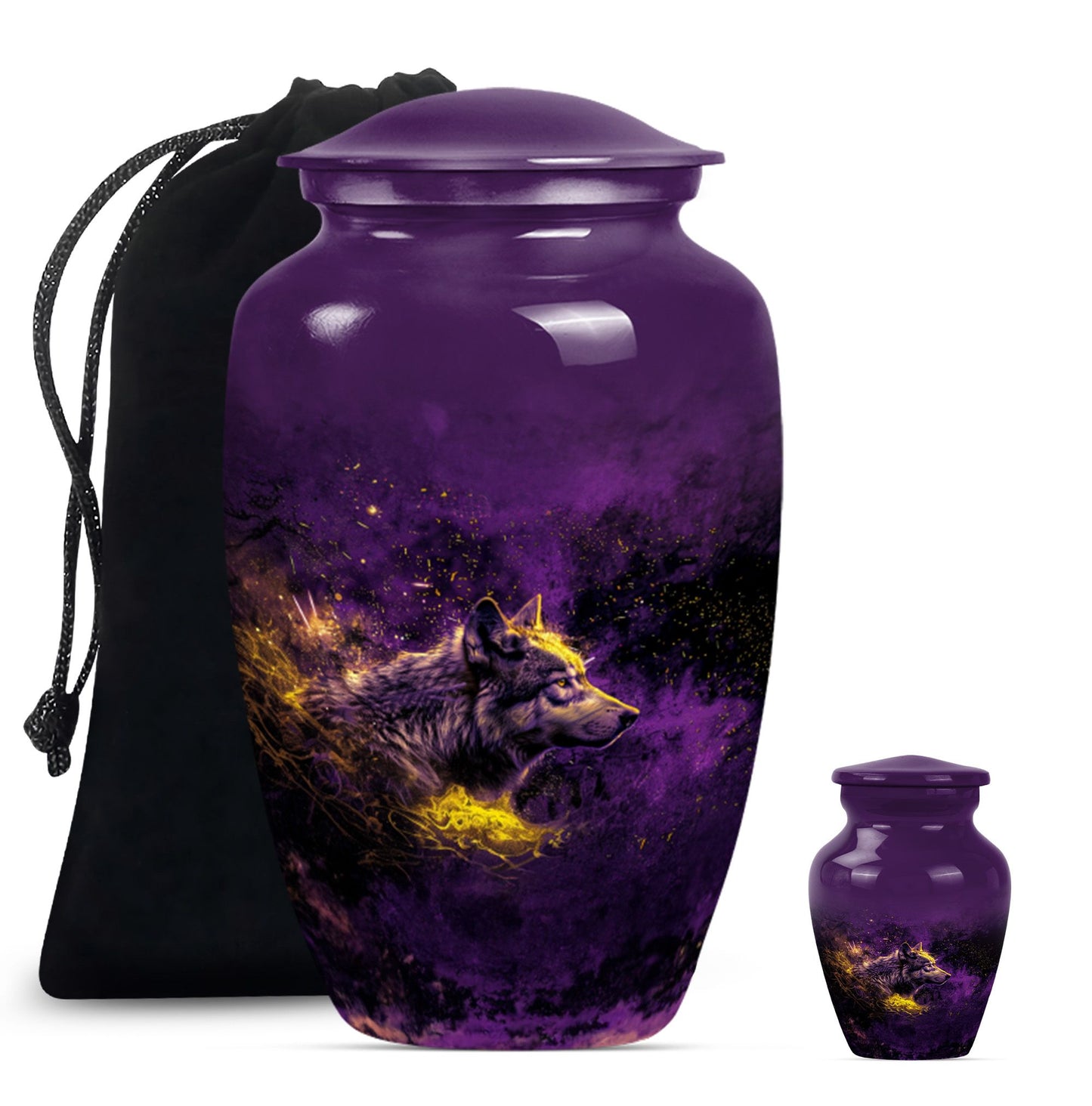 10-inch wolf urn, classic abstract large urn.