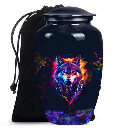 classic wolf urn, customizable memorial urn for adult male ashes