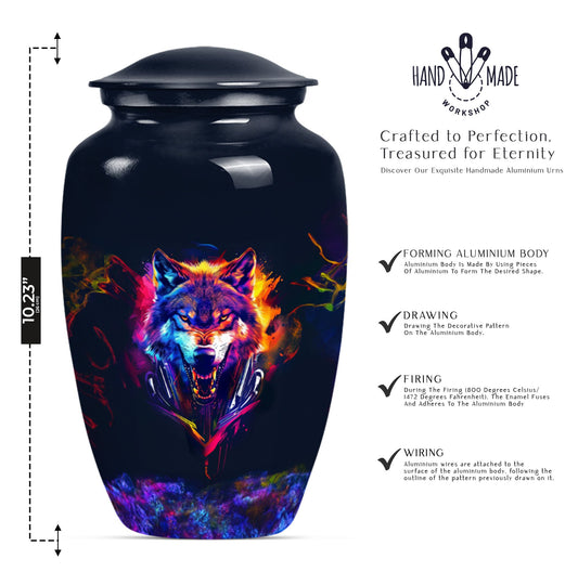 classic wolf urn, customizable memorial urn for adult male ashes