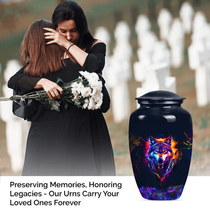 classic wolf urn, customizable memorial urn for adult male ashes