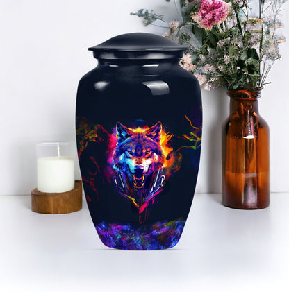 classic wolf urn, customizable memorial urn for adult male ashes