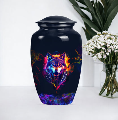 classic wolf urn, customizable memorial urn for adult male ashes