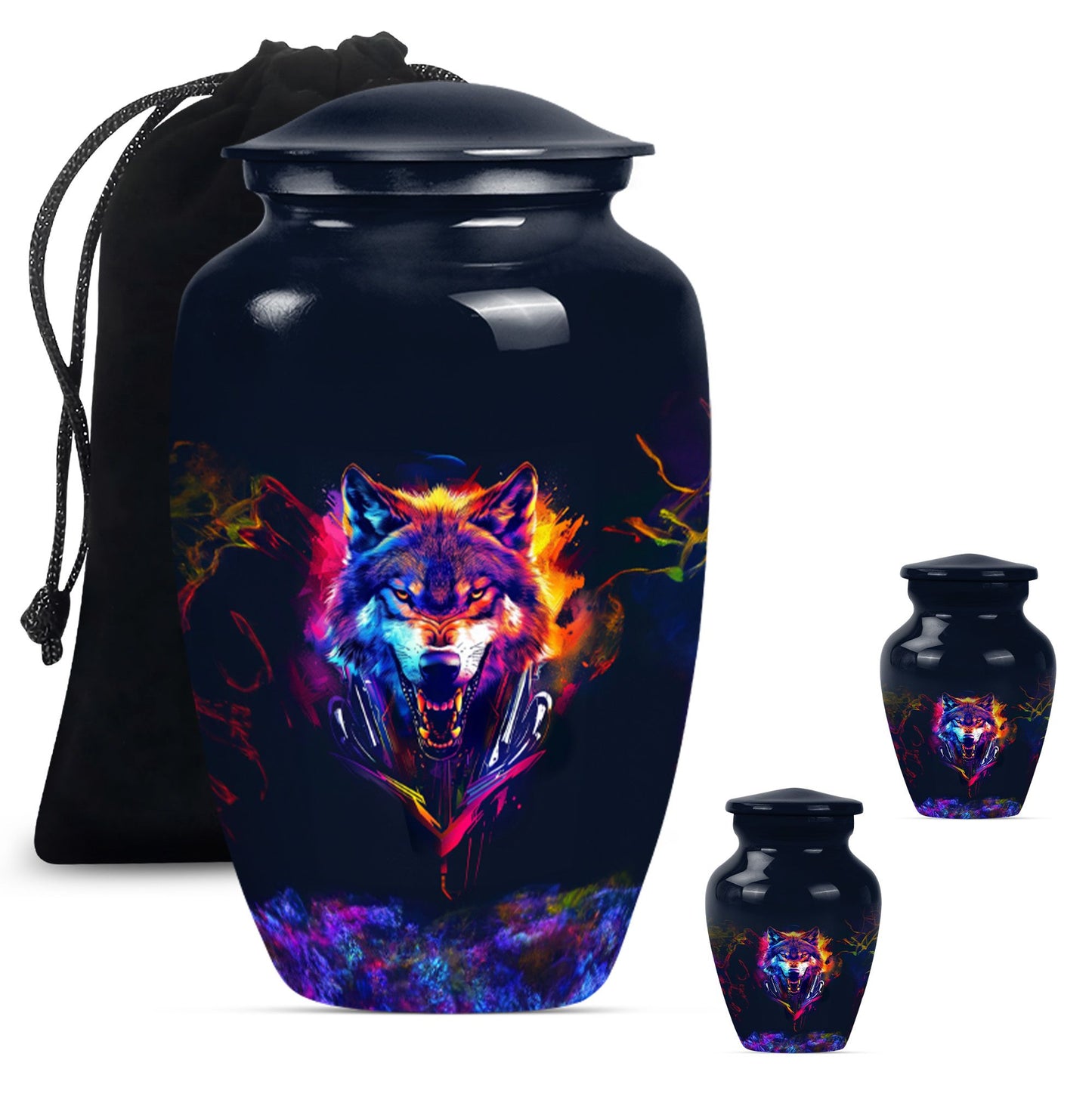 classic wolf urn, customizable memorial urn for adult male ashes